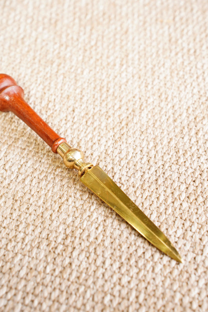Vintage Solid Brass and Turned Wood Letter Opener