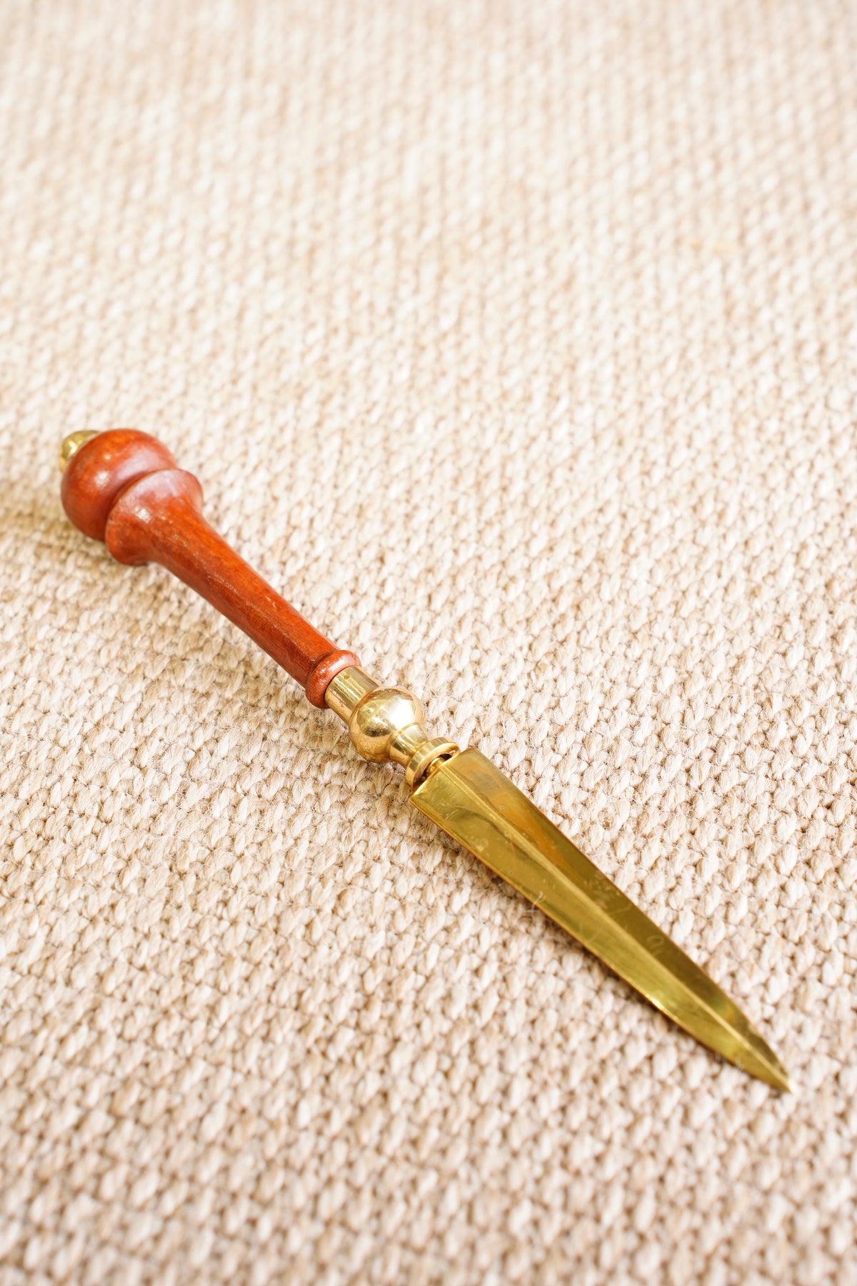 Vintage Solid Brass and Turned Wood Letter Opener