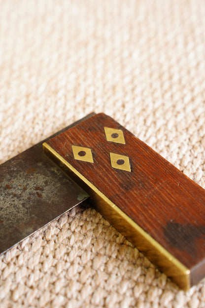 Antique Wood and Brass Try Square with Diamond Inlays