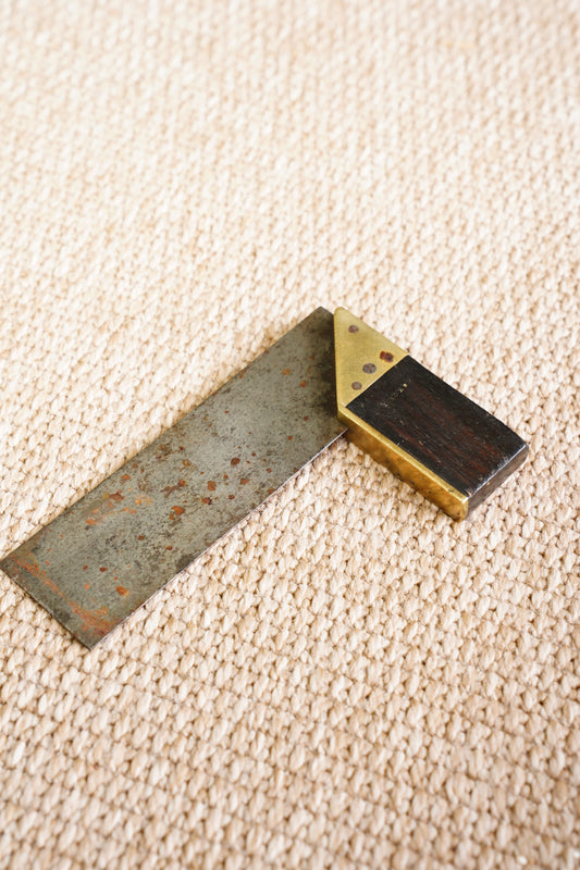 Antique Ebonised Wood and Brass Try Square, Steel Blade