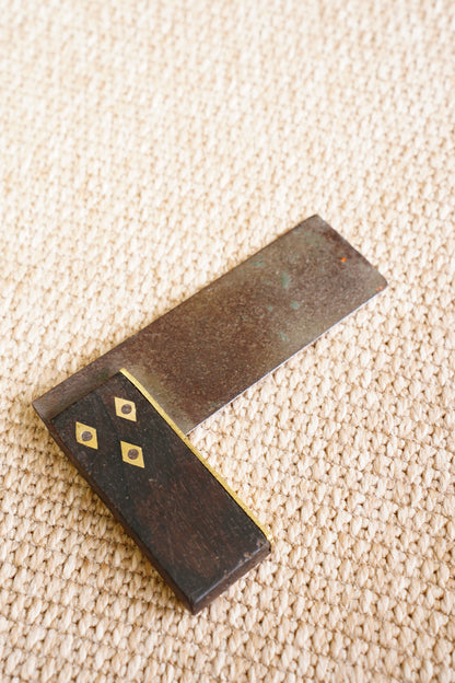 Antique Wood and Brass Try Square, 4 Inch Faced Stock