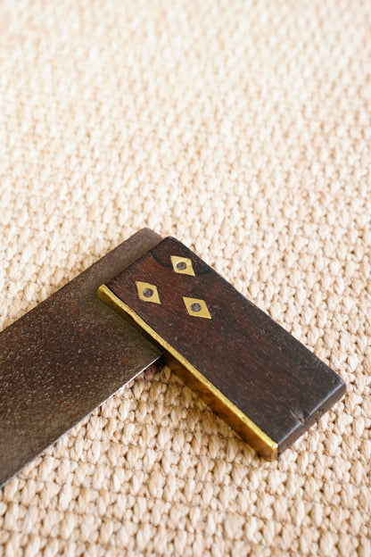 Antique Wood and Brass Try Square, 4 Inch Faced Stock