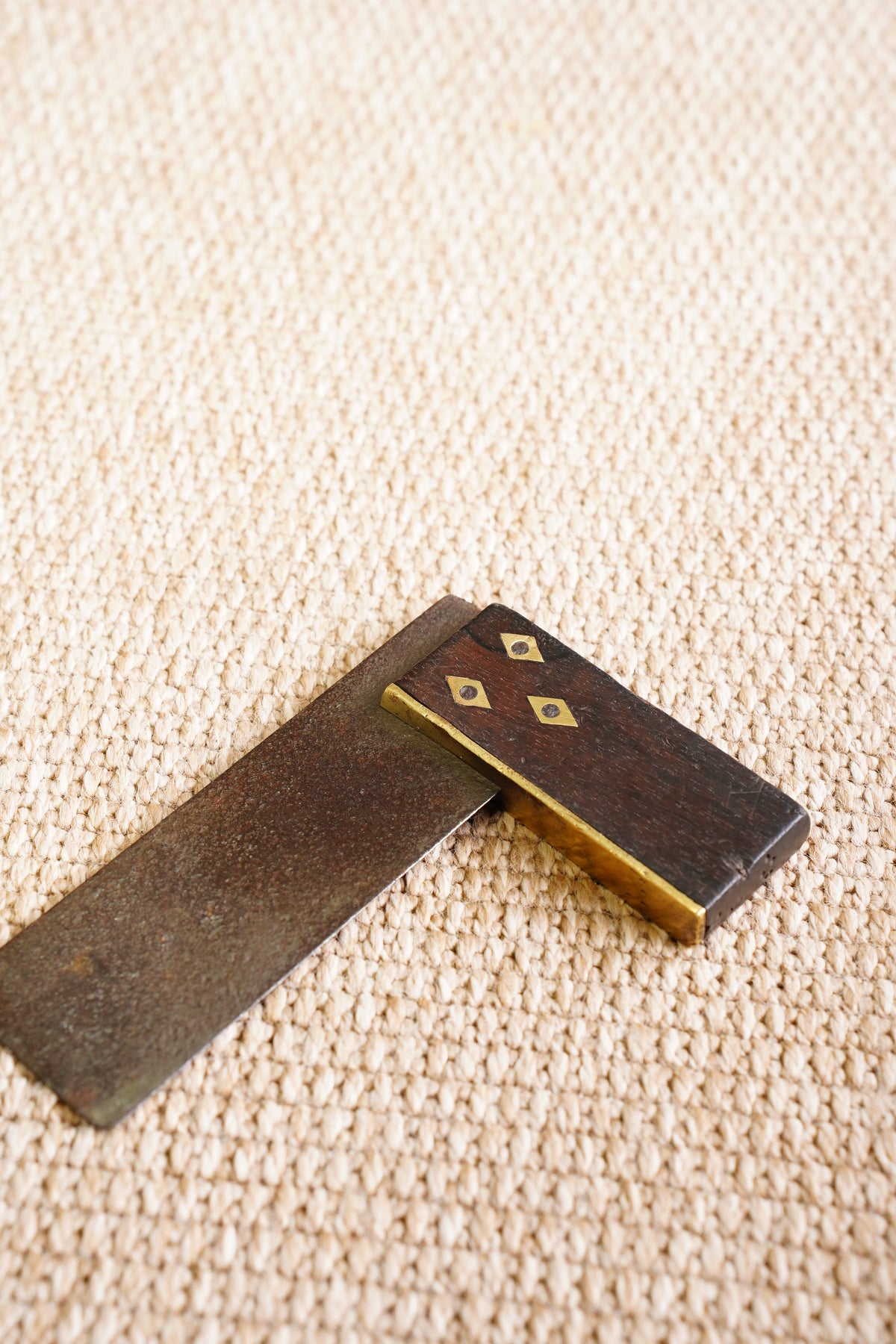 Antique Wood and Brass Try Square, 4 Inch Faced Stock