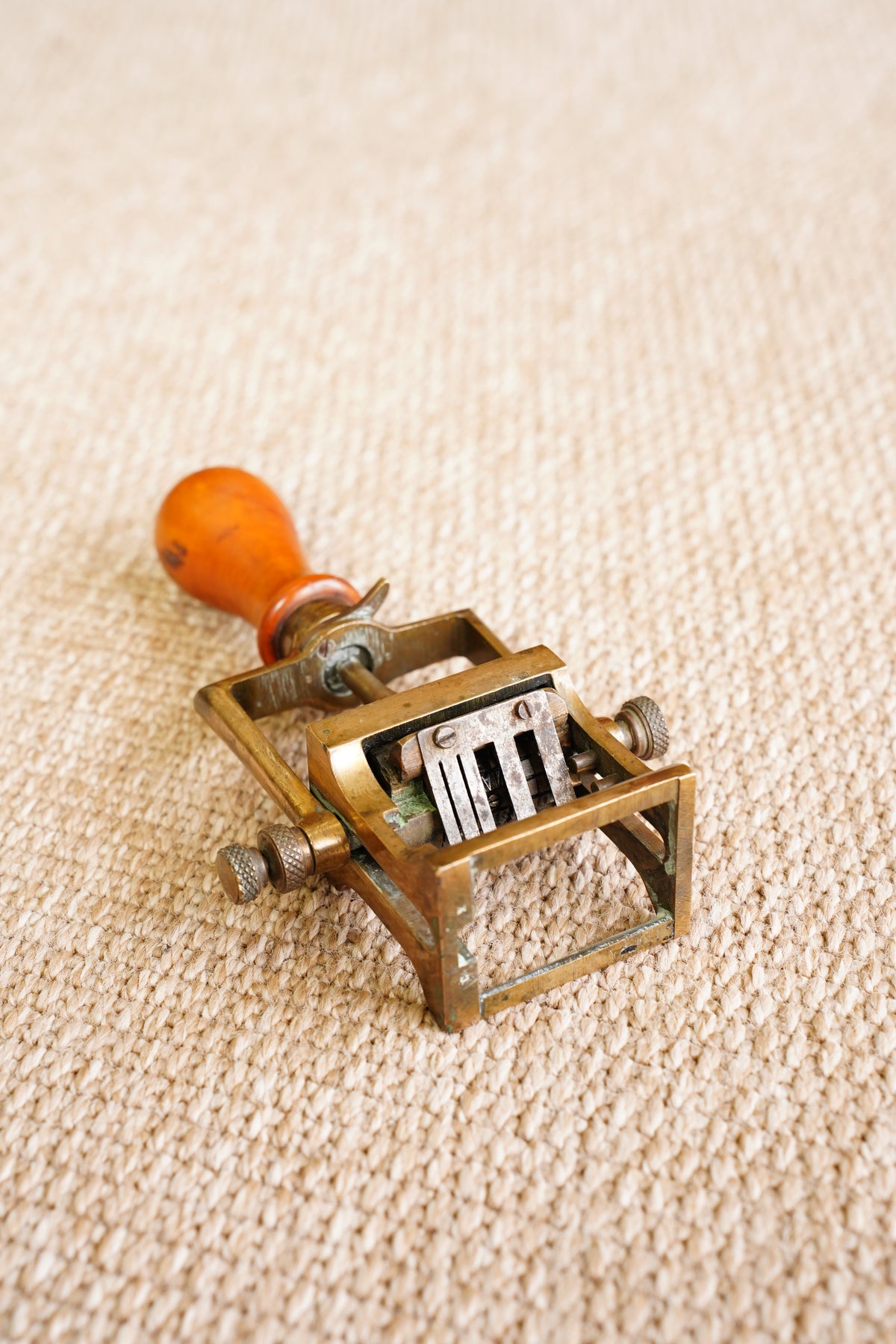 Vintage French Restaurant Date Stamp, Brass and Wood