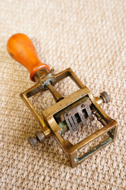 Vintage French Restaurant Date Stamp, Brass and Wood