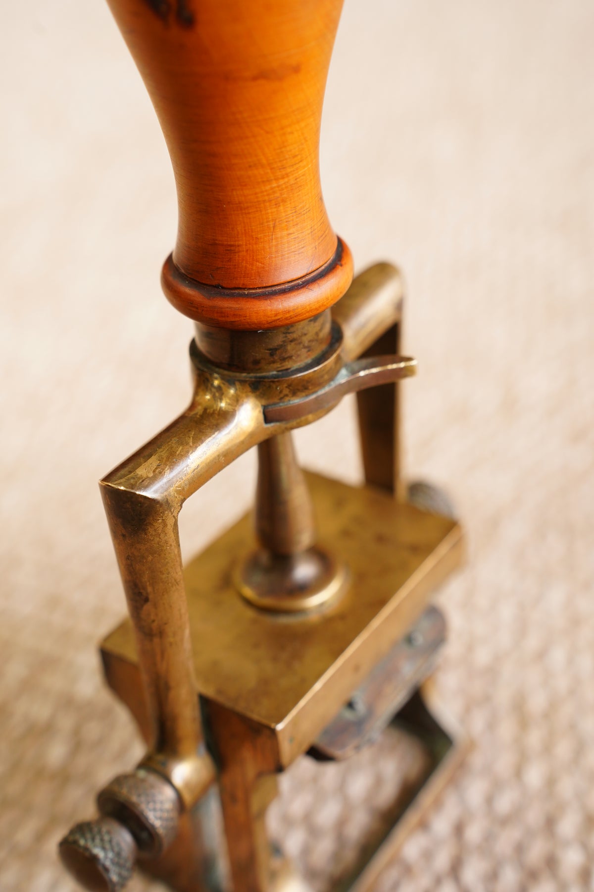 Vintage French Restaurant Date Stamp, Brass and Wood