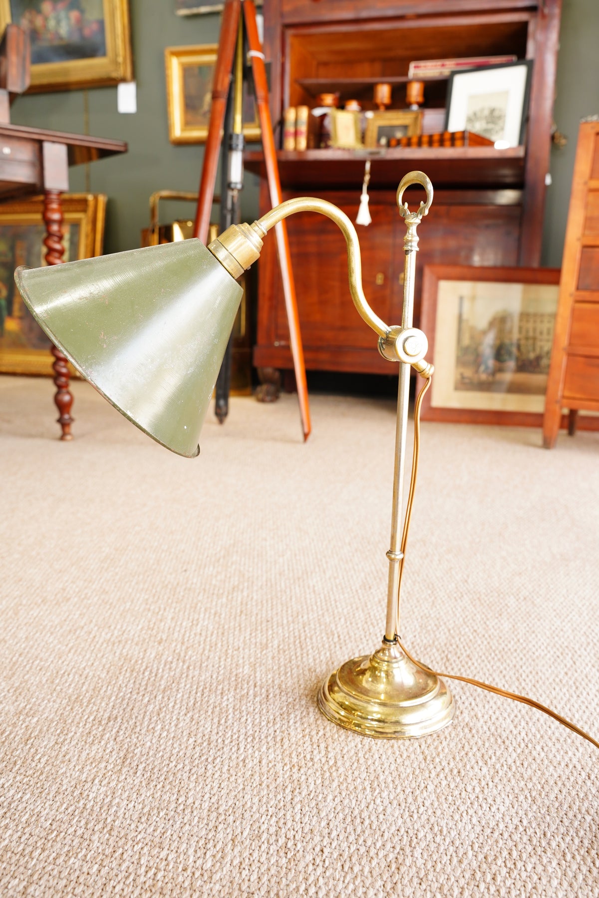 Vintage French Silvered Brass Swing Arm Desk Lamp