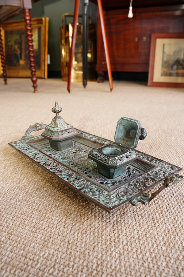 Ornate Cast Bronze Double Inkwell secondary view