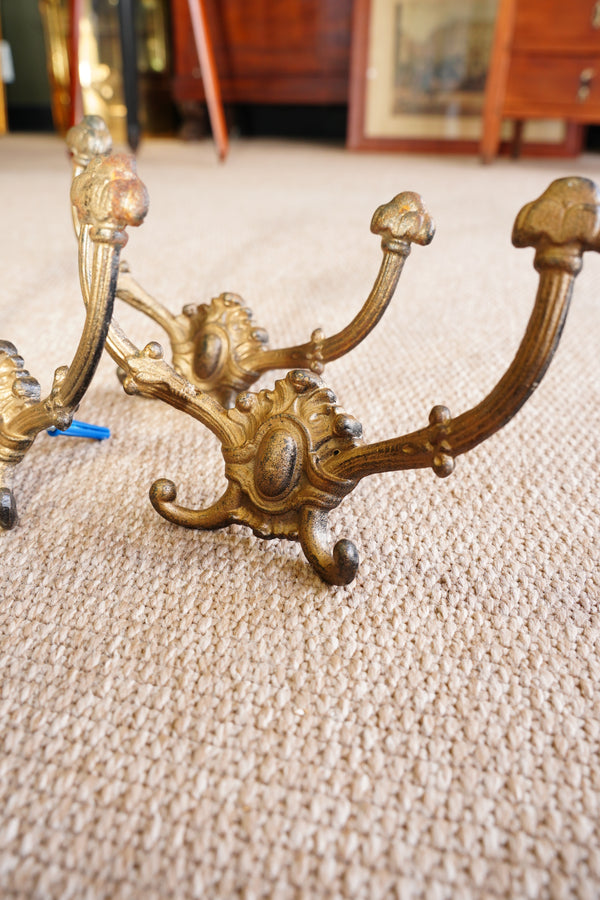 Antique Victorian Cast Brass Wall Hooks, Set of Three, Circa 1890 secondary view