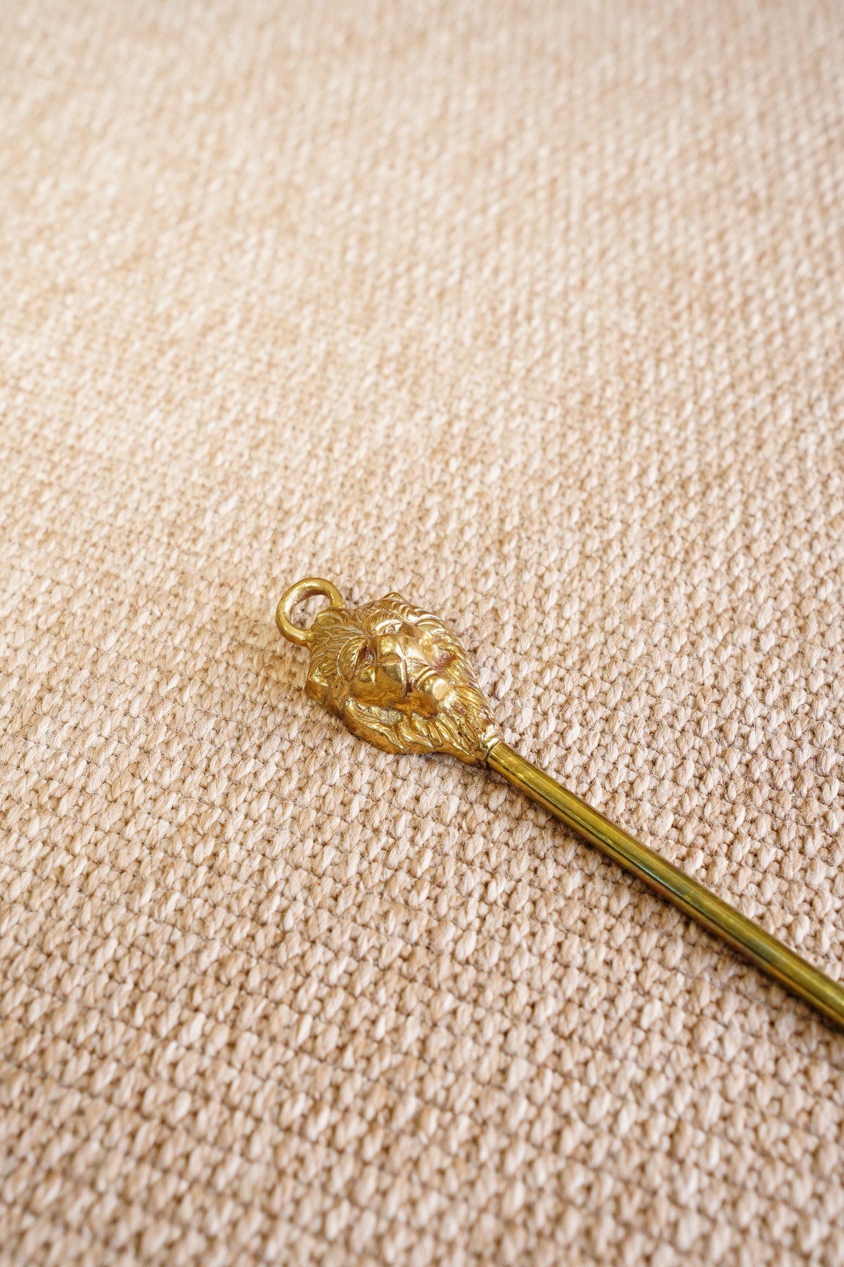 Vintage Solid Brass Lion Head Shoe Horn, Long Handled