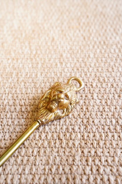Vintage Solid Brass Lion Head Shoe Horn, Long Handled