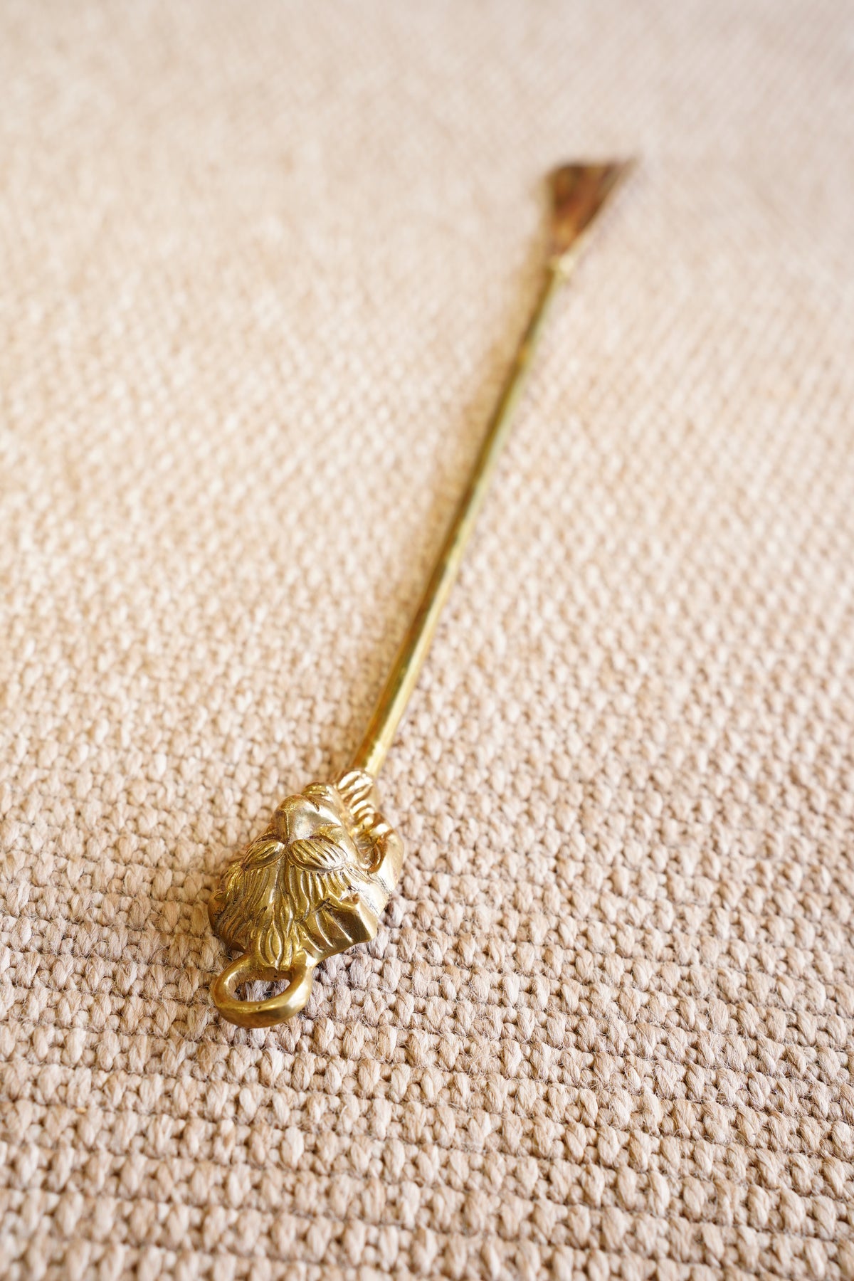 Vintage Solid Brass Lion Head Shoe Horn, Long Handled