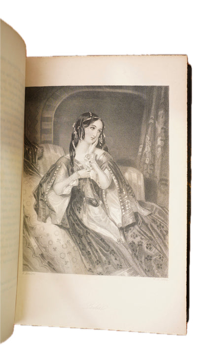 Leila Siege of Granada Bulwer 1850 Antique Leather Book, Gauffered Pages