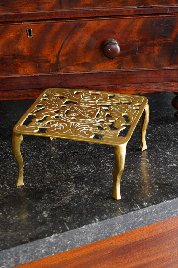 Antique English Brass Royal Coat of Arms Trivet, Circa 1900
