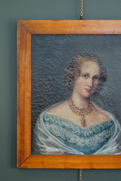 19th Century Continental Portrait of a Young Woman, Oil on Canvas