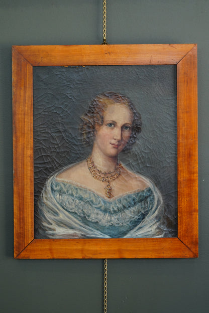 19th Century Continental Portrait of a Young Woman, Oil on Canvas