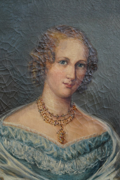 19th Century Continental Portrait of a Young Woman, Oil on Canvas