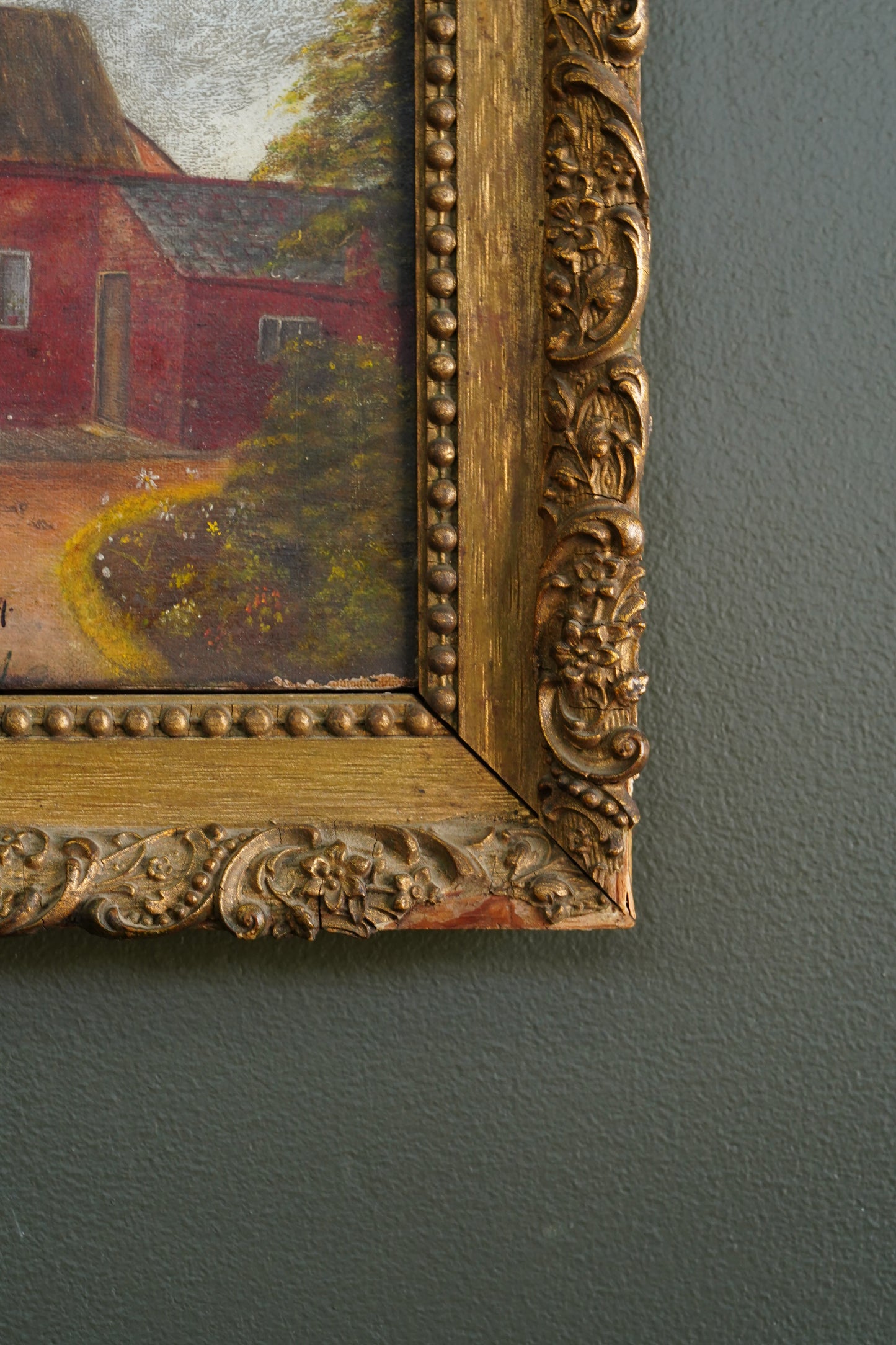 Antique English Cottage Landscape Oil Painting, Signed E.Y. 1889