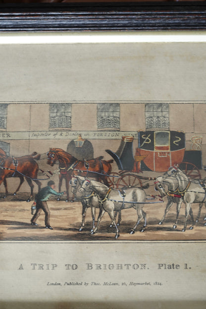 Antique English Coaching Prints, A Trip to Brighton, Set of Four Engravings
