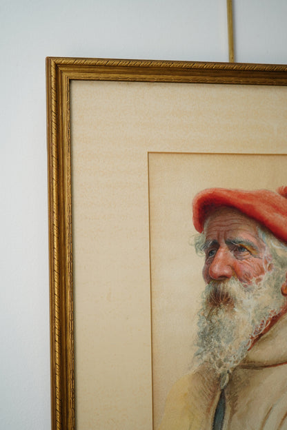 Early 20th Century Watercolor Painting "Portrait of an Italian Man" by Enrico Florentino