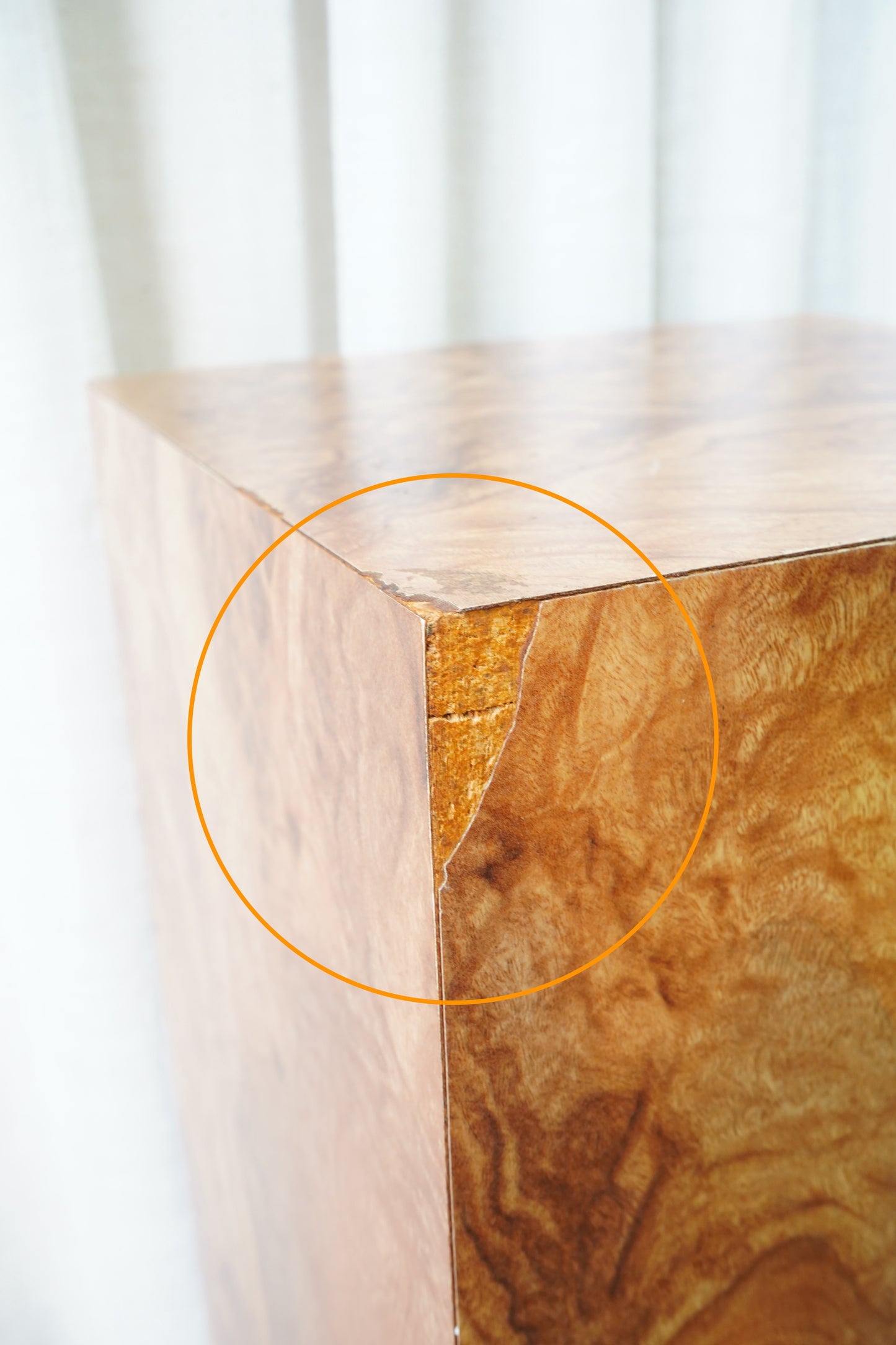 Tall Vintage Faux Burlwood Pedestal – Postmodern Display Plinth in the Style of Milo Baughman (1980s)
