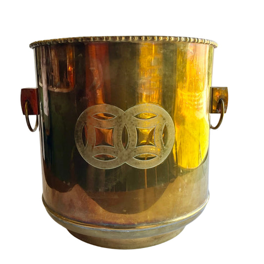 XL Vintage Brass Cachepot Planter, Large Vintage Brass Planter Vessel