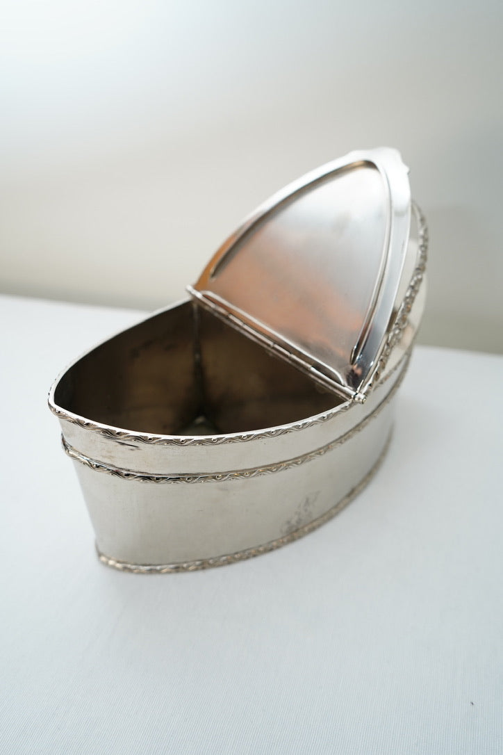 Antique Silver Plate Two Compartment Handled Caddy with Hinged Lids
