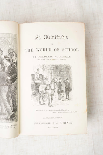 Antique St. Winifred's Blue Calf Bound Victorian School Novel, 1879