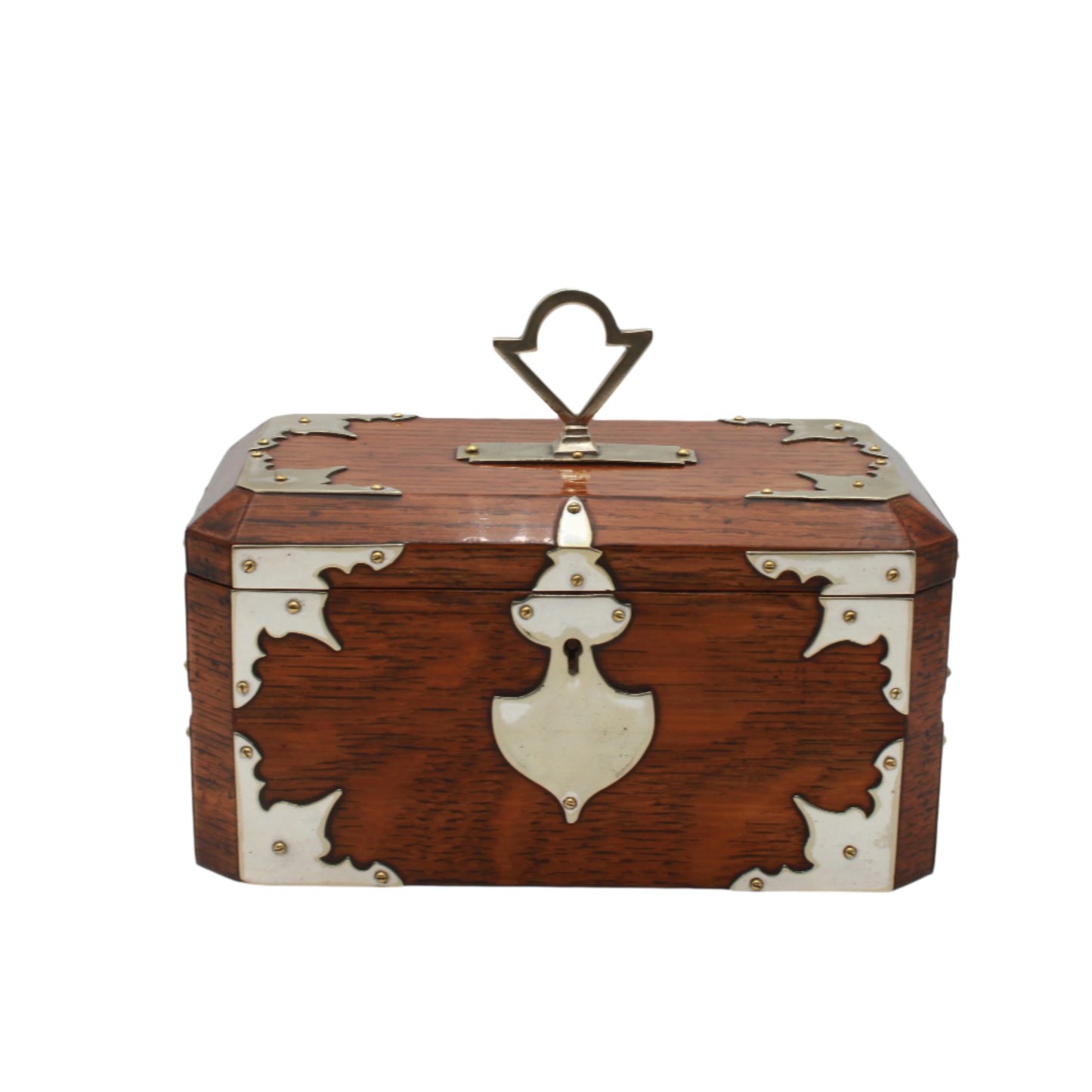 Antique English Oak & Silver-Plated Double Compartment Tea Caddy