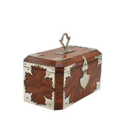 Antique English Oak & Silver-Plated Double Compartment Tea Caddy