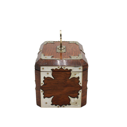 Antique English Oak & Silver-Plated Double Compartment Tea Caddy