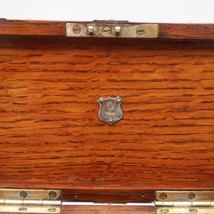 Antique English Oak & Silver-Plated Double Compartment Tea Caddy