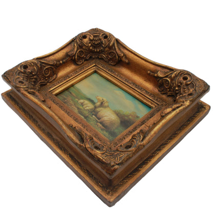 Framed Pastoral Sheep Painting, Vintage Decorative Oil on Board