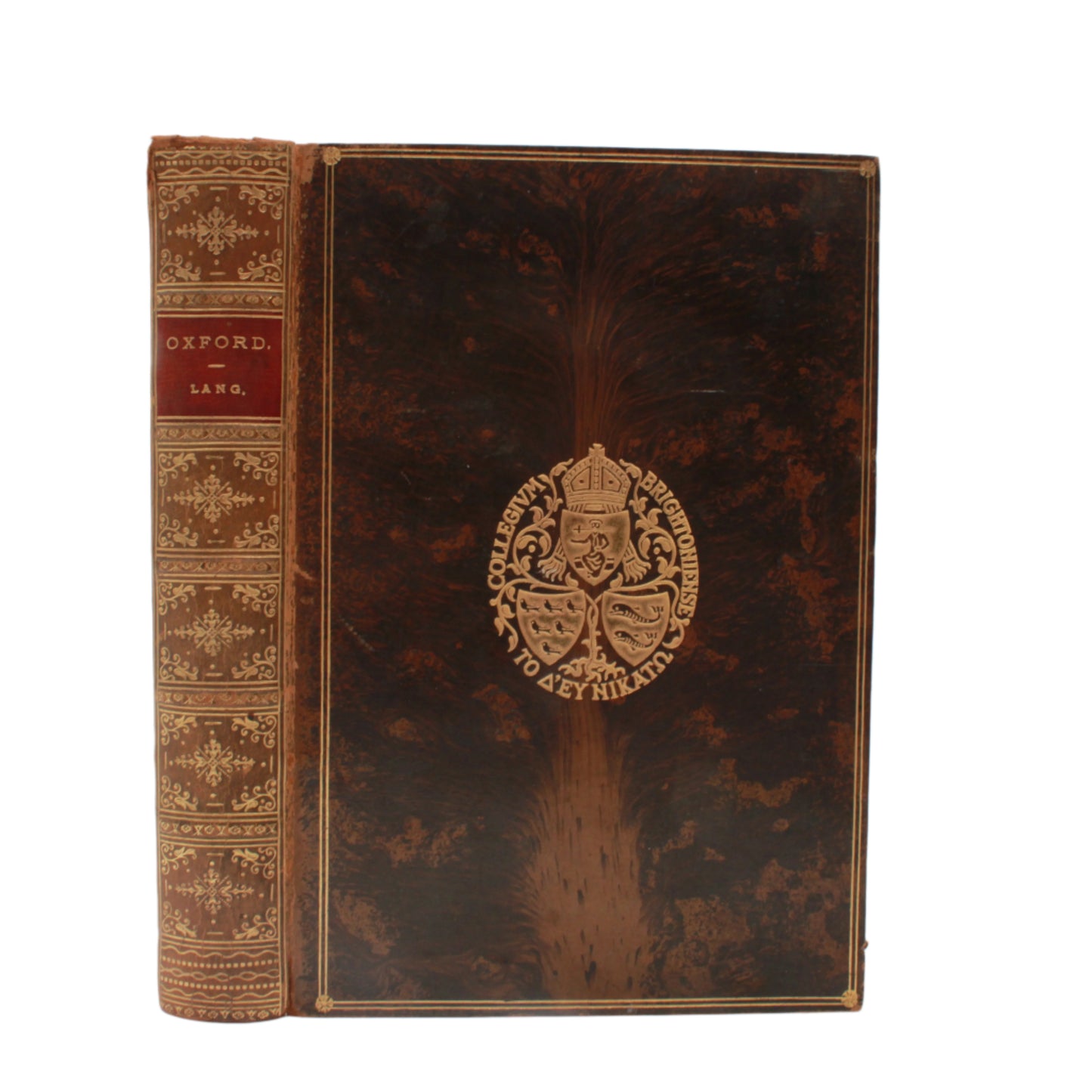 1890 “Oxford: Brief Historical and Descriptive Notes” by Andrew Lang – Antique Illustrated History Book in Tree Calf Prize Binding