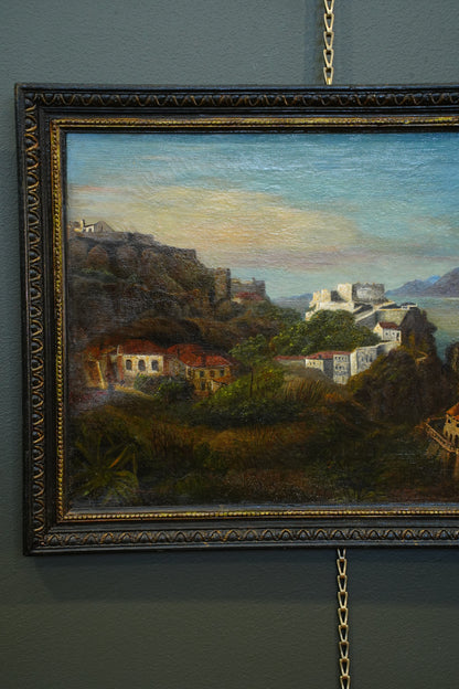 Antique Italian School Oil Painting, Southern Coastal Landscape, Circa 1870