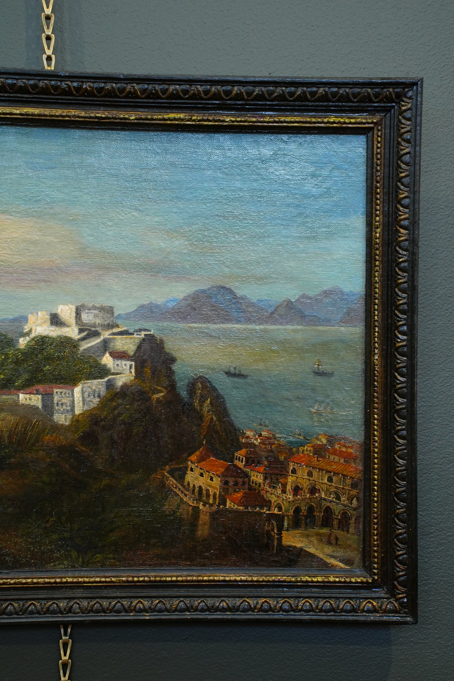 Antique Italian School Oil Painting, Southern Coastal Landscape, Circa 1870