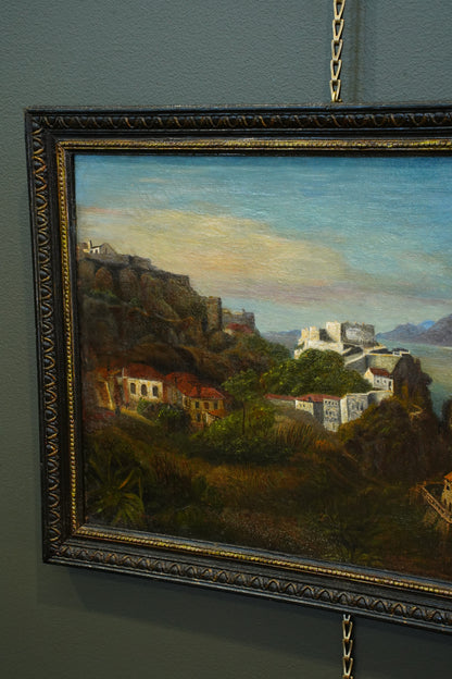 Antique Italian School Oil Painting, Southern Coastal Landscape, Circa 1870