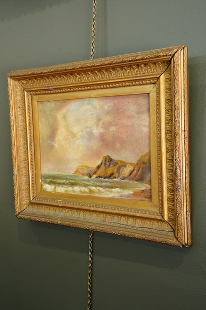 Antique Victorian British Seascape Oil Painting, Signed R. Kaye, Circa 1890