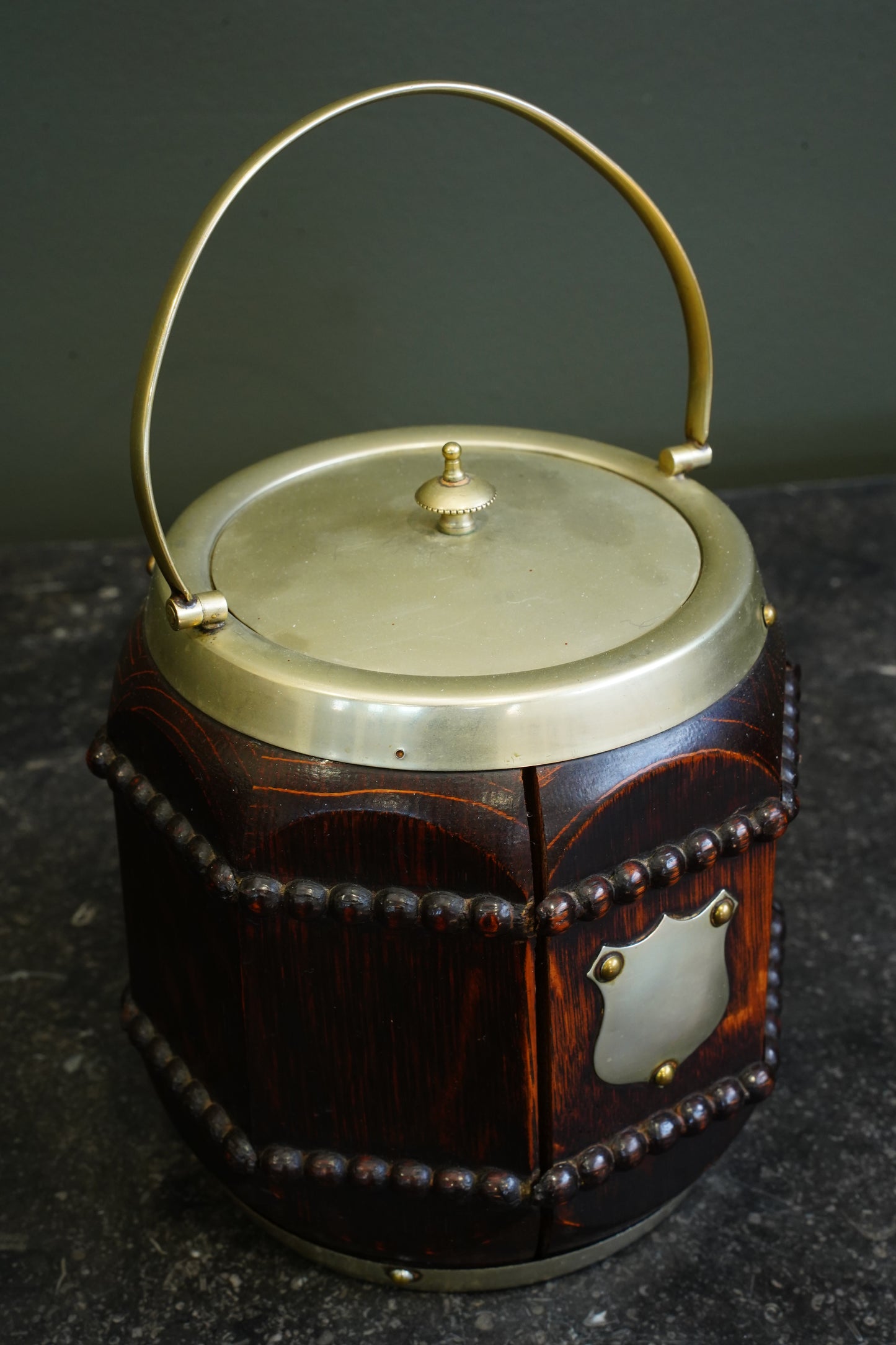 Edwardian Oak and Silver Plated Biscuit Barrel, Circa 1910