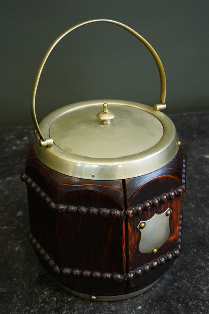 Edwardian Oak and Silver Plated Biscuit Barrel, Circa 1910