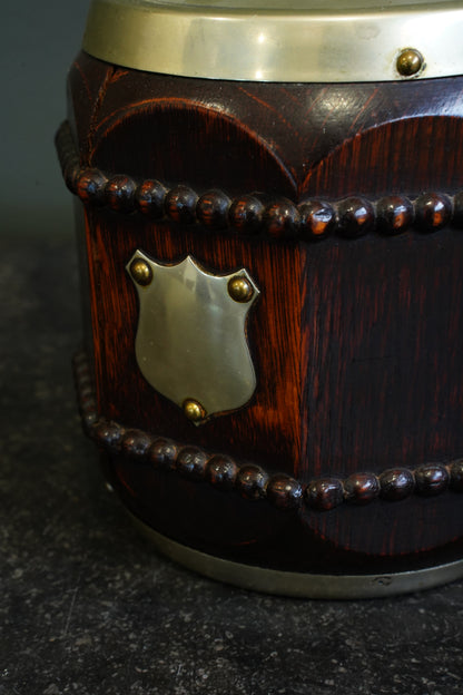 Edwardian Oak and Silver Plated Biscuit Barrel, Circa 1910