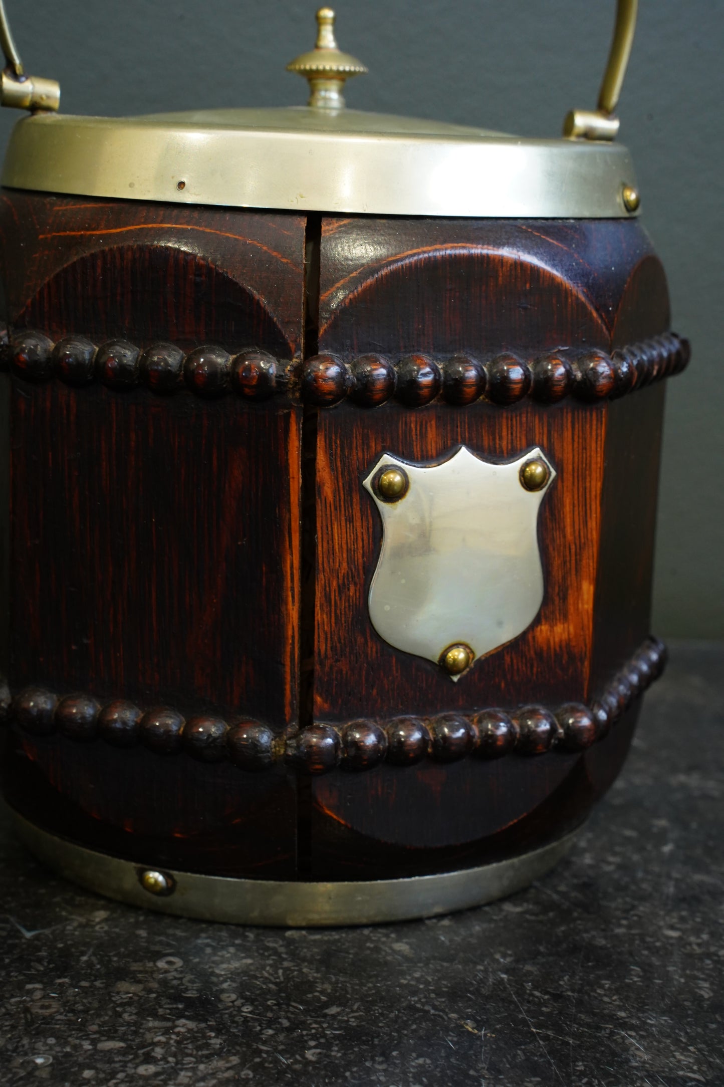 Edwardian Oak and Silver Plated Biscuit Barrel, Circa 1910