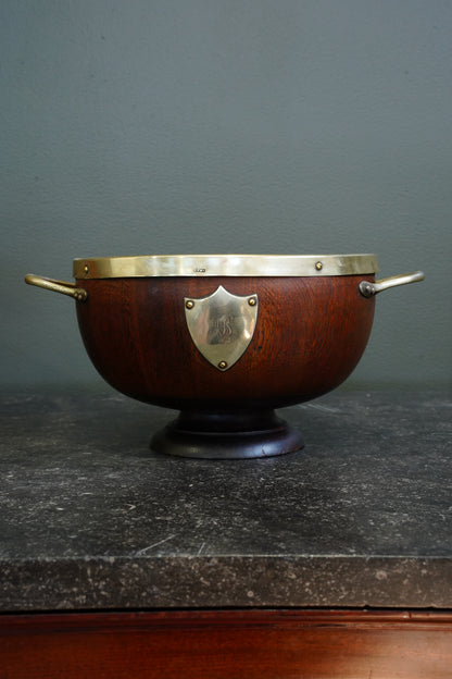 Antique Edwardian Oak Pedestal Bowl with Shield