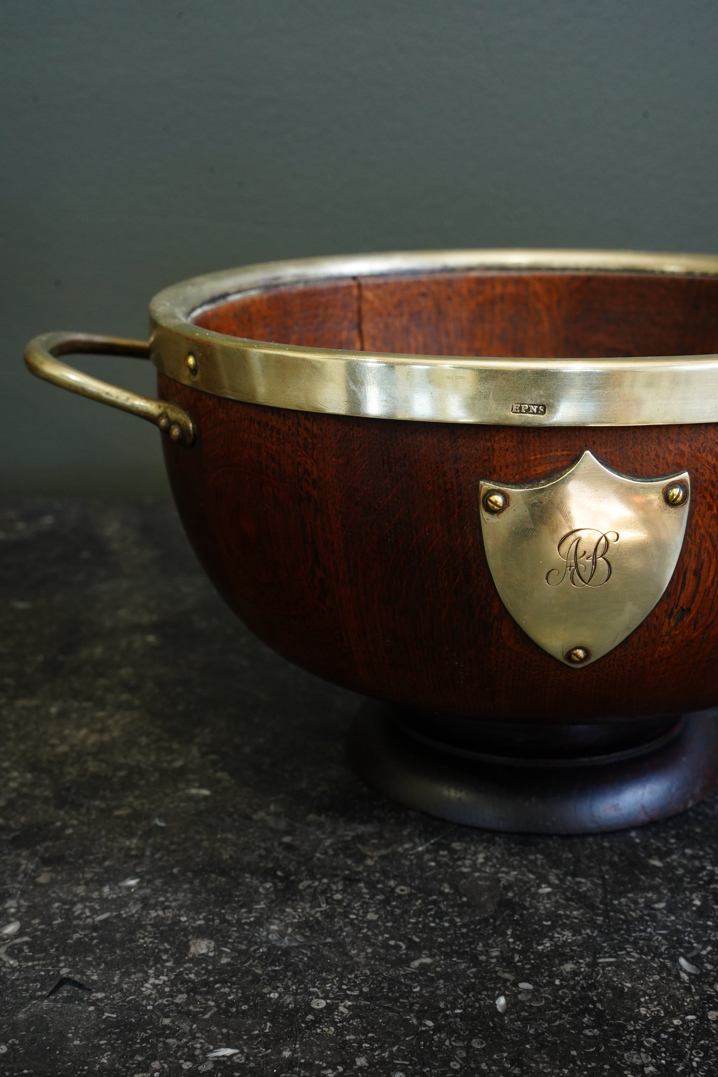 Antique Edwardian Oak Pedestal Bowl with Shield