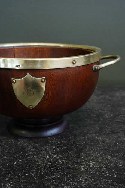 Antique Edwardian Oak Pedestal Bowl with Shield