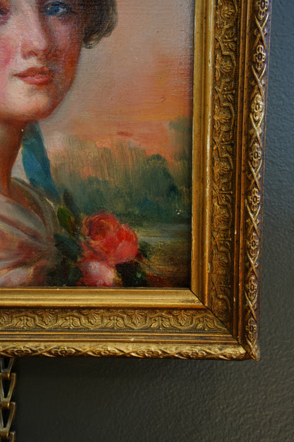 *RESERVED* Antique French Self-Portrait Oil Painting, Mlle de Matagoval