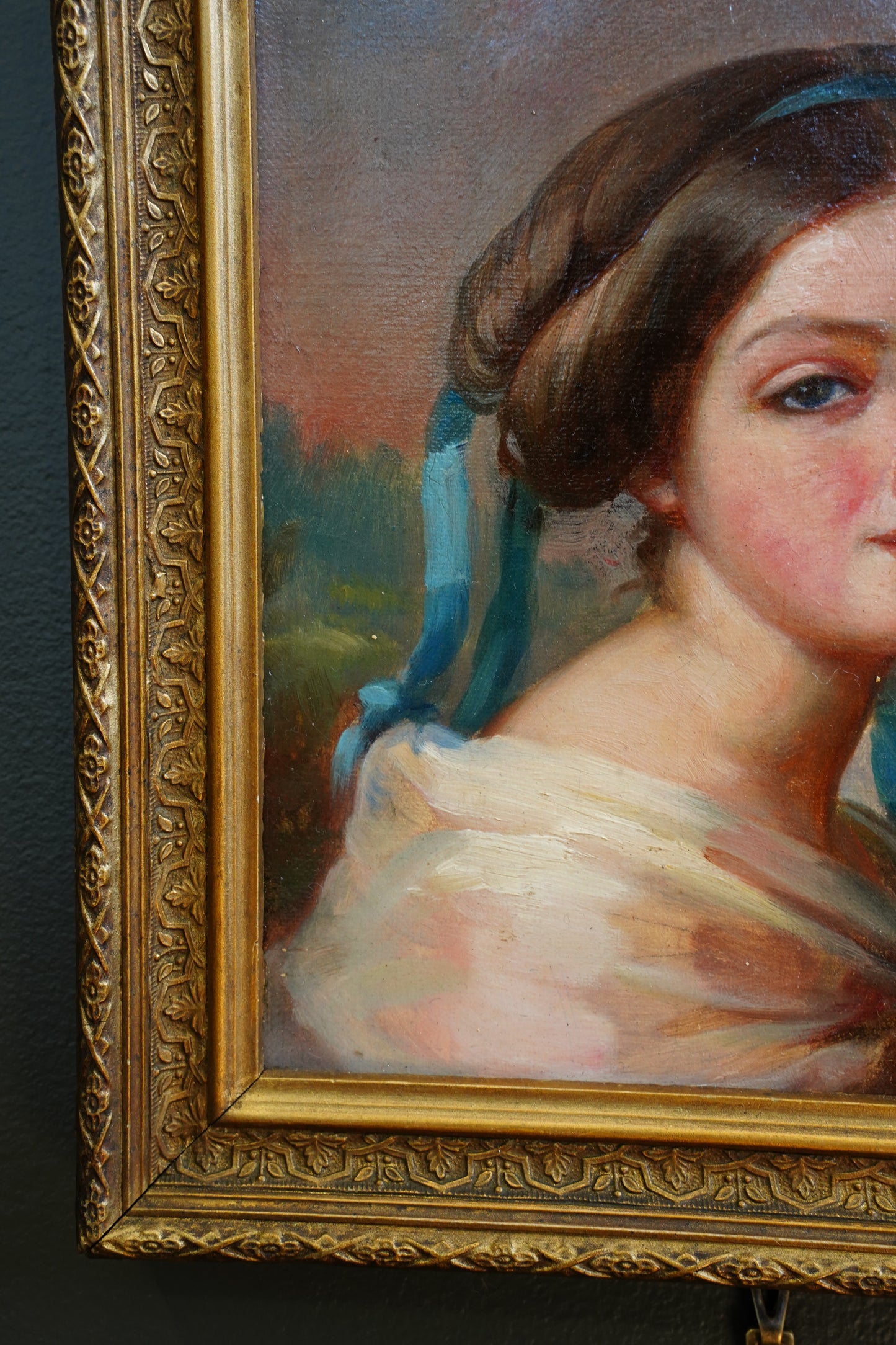 *RESERVED* Antique French Self-Portrait Oil Painting, Mlle de Matagoval
