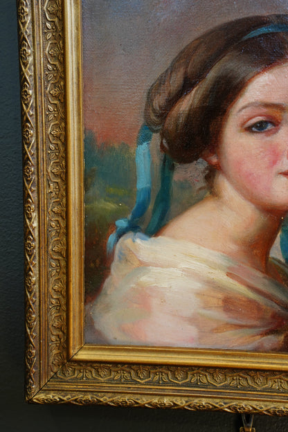 *RESERVED* Antique French Self-Portrait Oil Painting, Mlle de Matagoval