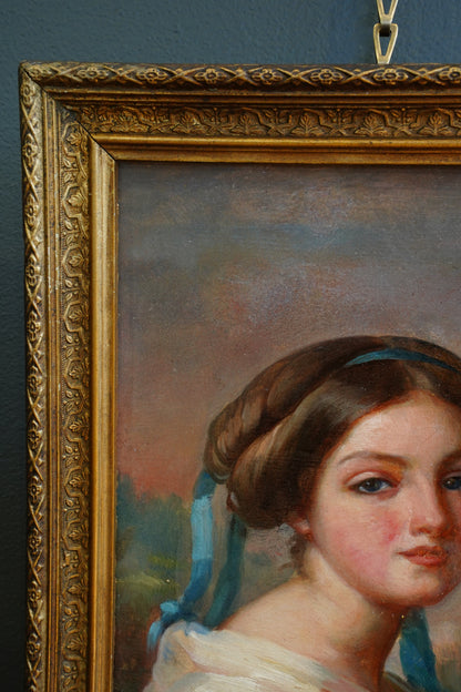 *RESERVED* Antique French Self-Portrait Oil Painting, Mlle de Matagoval