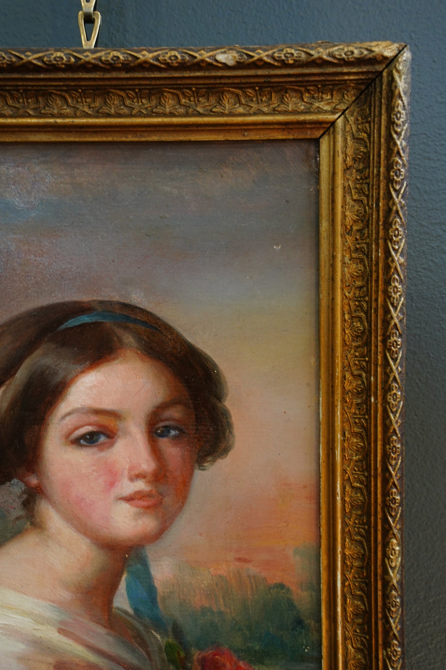 *RESERVED* Antique French Self-Portrait Oil Painting, Mlle de Matagoval